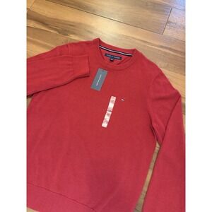 Tommy Hilfiger Red Crewneck Sweater 100% Cotton Classic Logo Men's Size Medium M